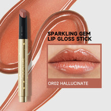 Load image into Gallery viewer, focallure sparkling gem shimmer lip gloss stick plumping dewy finish juicy glossy lip gloss lipstick  shade OR02 Hallucinate
