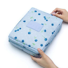 Load image into Gallery viewer, Travel Makeup Cosmetic Organizer Bag Cherries Blue