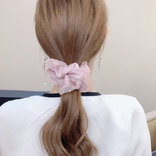 Load image into Gallery viewer, Dot Mesh Trim Chiffon Scrunchie in Soft Lilac