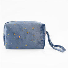 Load image into Gallery viewer, Star Embroidered Velvet Makeup Bag Blue