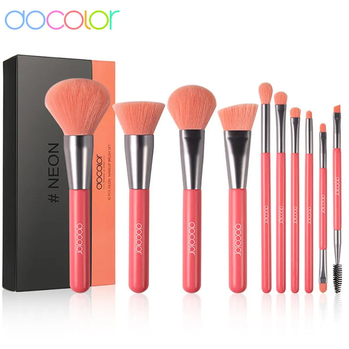 Docolor Neon Peach - 10 Pieces Makeup Brush Set
