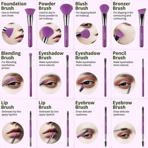 Docolor Neon Purple - 10 Pieces Makeup Brush Set
