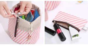 Barrel-Shaped Foldable Drawstrng Cosmetic Bag