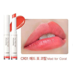 the saem jelly glow lip tint shade 01 mad for coral