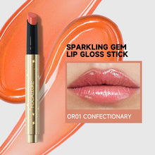 Load image into Gallery viewer, focallure sparkling gem shimmer lip gloss stick plumping dewy finish juicy glossy lip gloss lipstick  shade OR01 confectionary