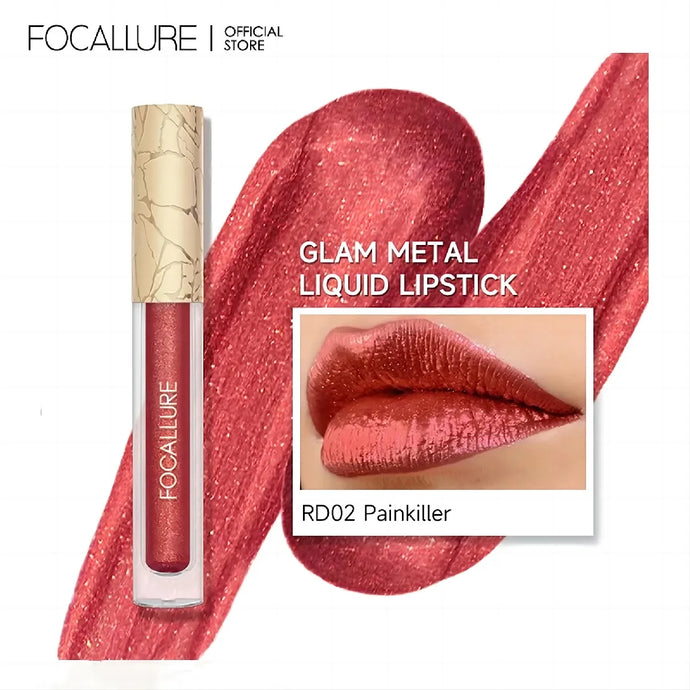FOCALLURE Glam Metal Liquid Lipstick  shade 02 painkiller metallic red