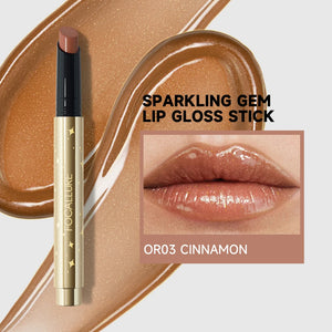 focallure sparkling gem shimmer lip gloss stick plumping dewy finish juicy glossy lip gloss lipstick  shade cinnamon
