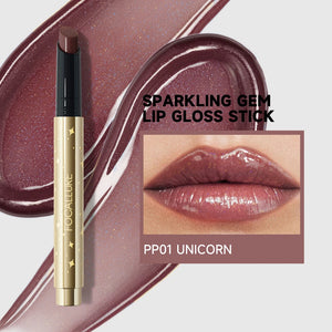 focallure sparkling gem shimmer lip gloss stick plumping dewy finish juicy glossy lip gloss lipstick  shade PP01 unicorn