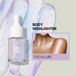 FOCALLURE Starfall Liquid Face & Body Highlighter light blue and lilac shimmer