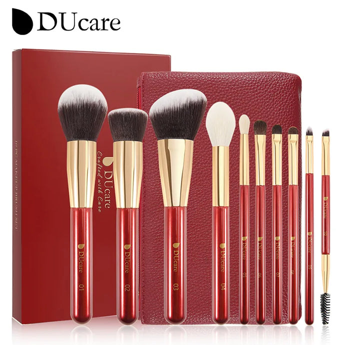 DUcare Classic Red Makeup Brush Collection 10pcs