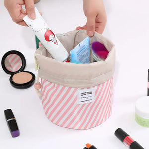 Barrel-Shaped Foldable Drawstrng Cosmetic Bag