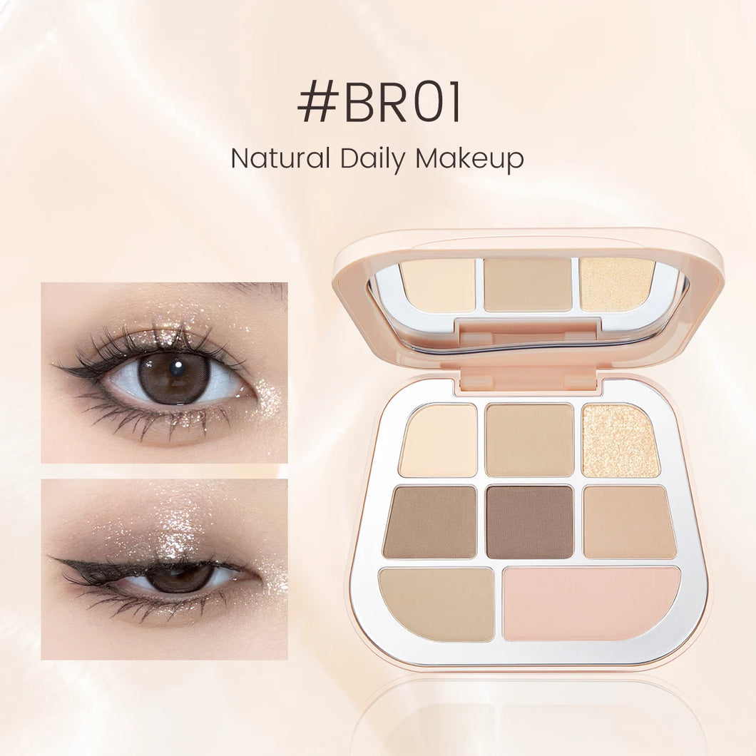 FOCALLURE 8 Pan Pressed Powder Eyeshadow Palette #br01 natural daily makeup nude and neutral tones, matte, shimmer, pearly