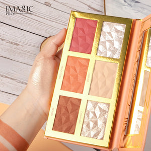 6 pan highlight, blush and contour palette by imagic