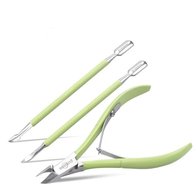 Brainbow Hope Green Nail Manicure Cuticle Nipper and Pusher Set