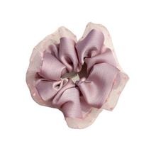 Load image into Gallery viewer, Dot Mesh Trim Chiffon Scrunchie in Soft Lilac