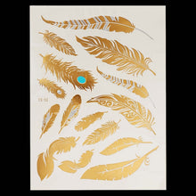 Load image into Gallery viewer, Golden Feathers Temporary Tattoos