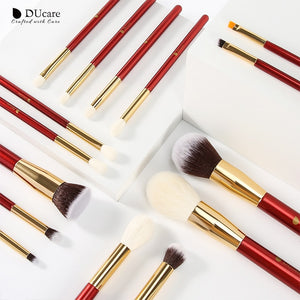 ducare 15 piece complete eye brush set red
