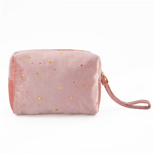 Star Embroidered Velvet Makeup Bag Pink