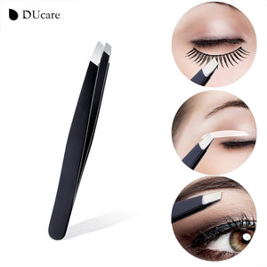 DUcare Perfect Eyebrow Tweezers Set (3 PCs) with Luxury Black Case